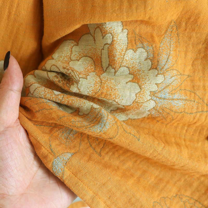 Buddha Stones 2pcs Frog-Button Printed Long Sleeve Cardigan Shirt Pants With Pockets Cotton Set  - image 13