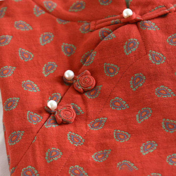 Buddha Stones 2pcs Colorful Floral Long Sleeve Frog-Button Shirt Pants With Pockets Pure Cotton Set  - image 11