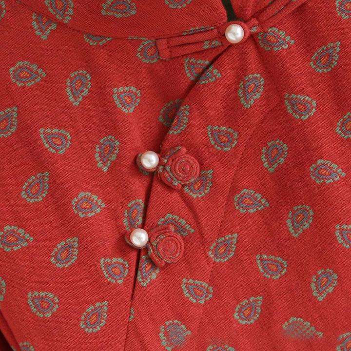 Buddha Stones 2pcs Colorful Floral Long Sleeve Frog-Button Shirt Pants With Pockets Pure Cotton Set  - image 10