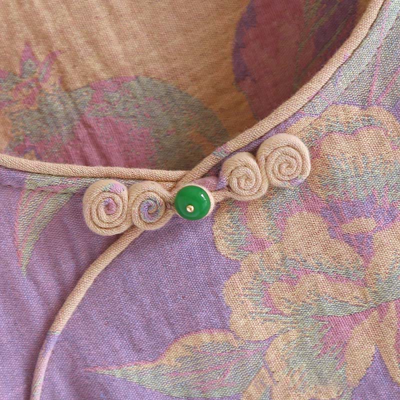 Buddha Stones 2pcs FLoral Pattern Long Sleeve Crew Neck Button Shirt Pants With Pockets Cotton Set  - image 10