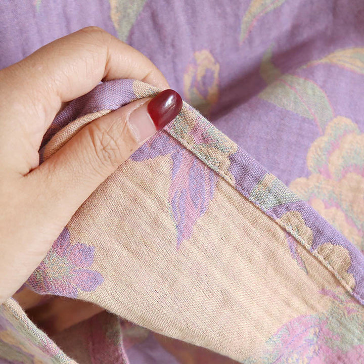 Buddha Stones 2pcs FLoral Pattern Long Sleeve Crew Neck Button Shirt Pants With Pockets Cotton Set  - image 15