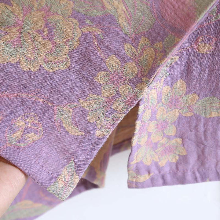 Buddha Stones 2pcs FLoral Pattern Long Sleeve Crew Neck Button Shirt Pants With Pockets Cotton Set  - image 14