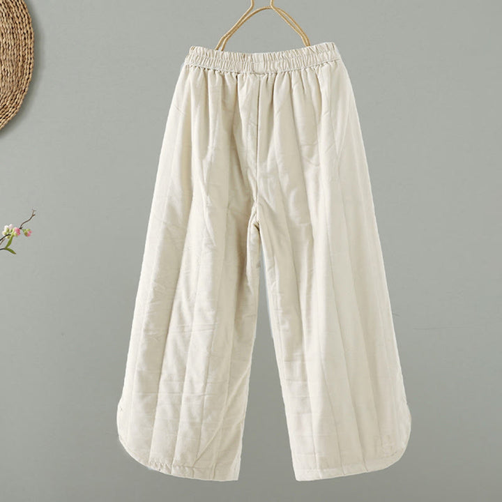 Buddha Stones Women's Ethnic Embroidery Flower Thermal Cotton Pants With Pockets - image 2