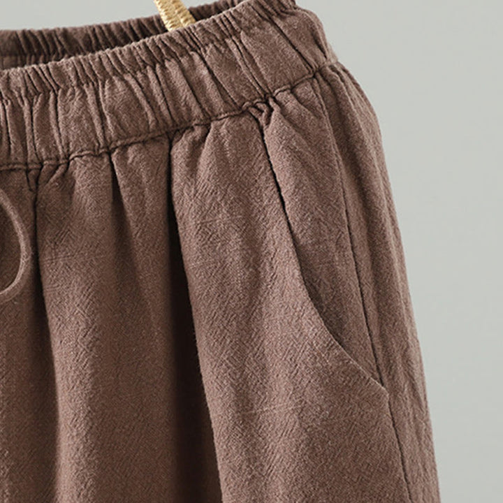 Buddha Stones Women's Pure Color Lace Patchwork Drawstring Thermal Cotton Pants With Pockets - image 4