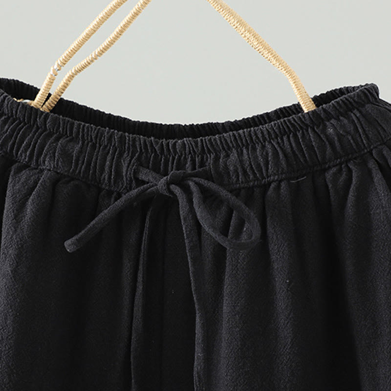 Buddha Stones Women's Pure Color Lace Patchwork Drawstring Thermal Cotton Pants With Pockets - image 10