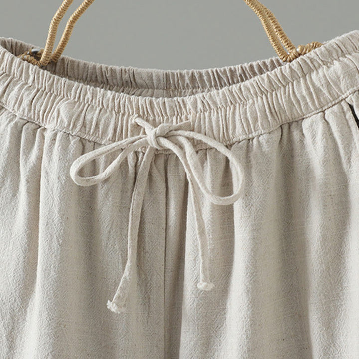 Buddha Stones Women's Pure Color Lace Patchwork Drawstring Thermal Cotton Pants With Pockets - image 16