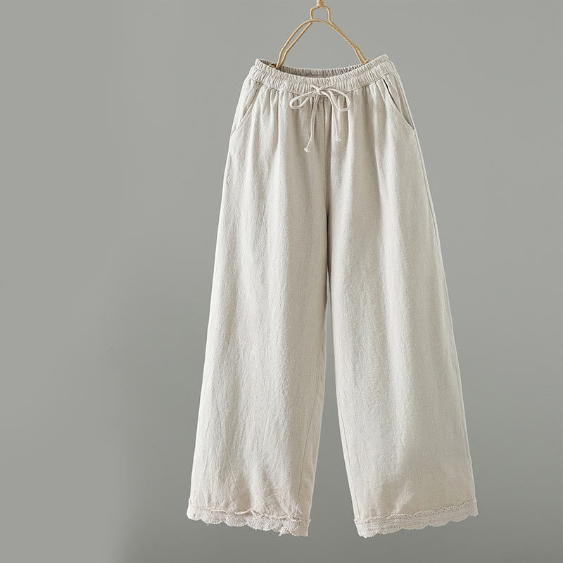 Buddha Stones Women's Pure Color Lace Patchwork Drawstring Thermal Cotton Pants With Pockets - WhiteSmoke - US8-10，UK/AU12-14，EU40-42 (2XL) - image 14