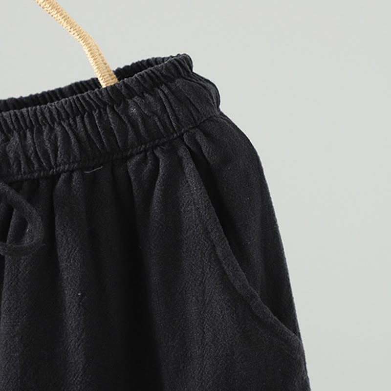 Buddha Stones Women's Pure Color Lace Patchwork Drawstring Thermal Cotton Pants With Pockets - image 11