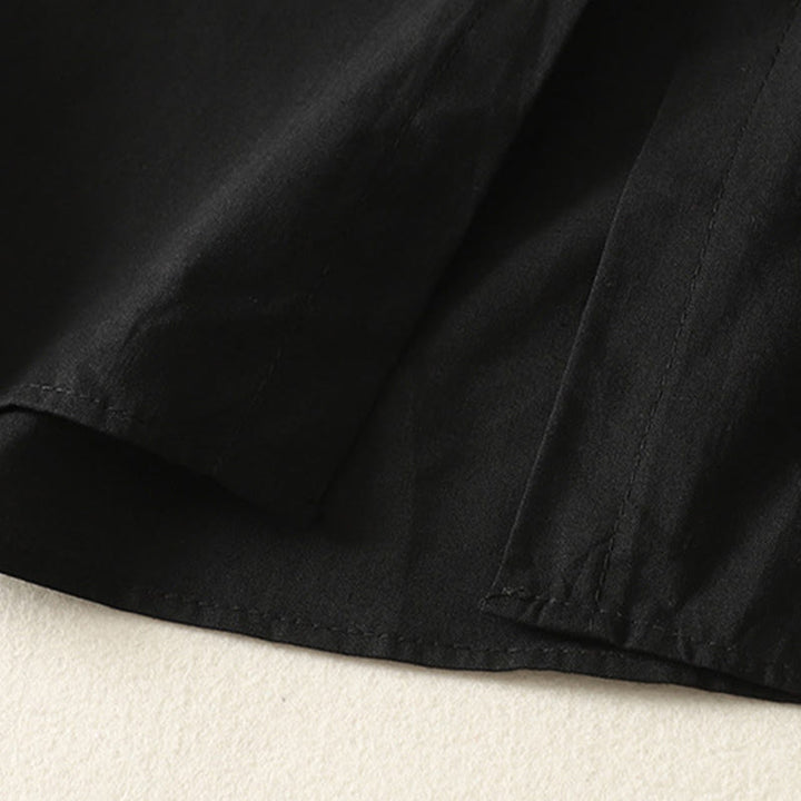 Buddha Stones Fall Solid Color Lapel Buttons Long Sleeve Cotton Midi Dress With Pockets - image 24