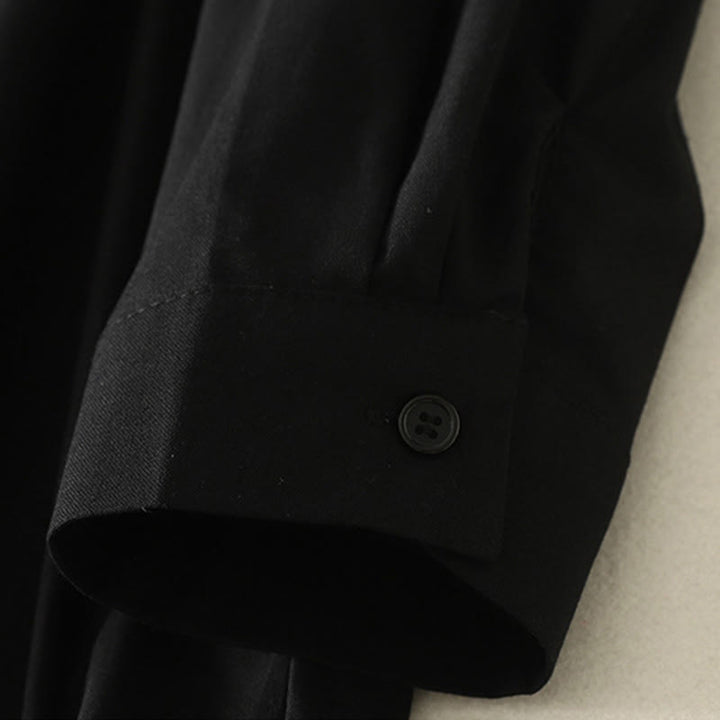 Buddha Stones Fall Solid Color Lapel Buttons Long Sleeve Cotton Midi Dress With Pockets - image 23