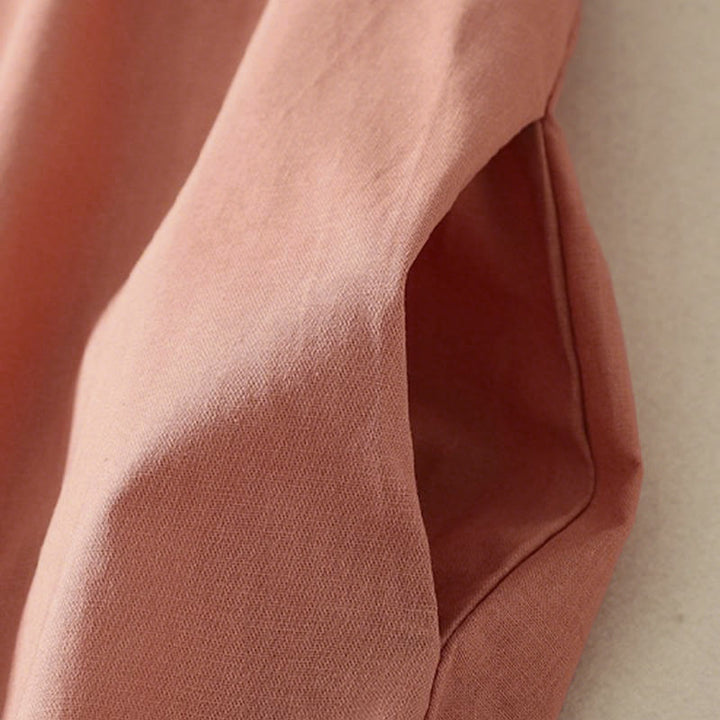 Buddha Stones Fall Solid Color Lapel Buttons Long Sleeve Cotton Midi Dress With Pockets - image 5