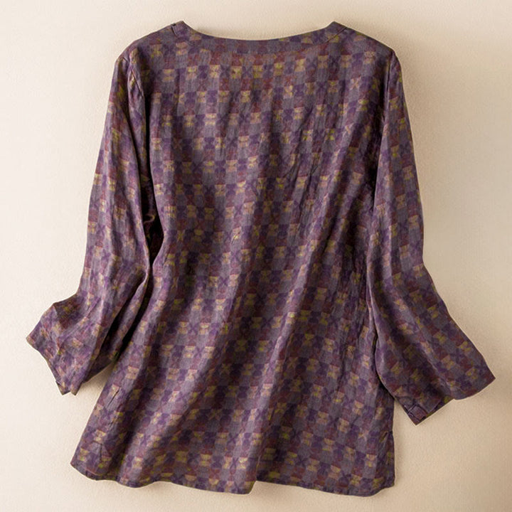 Buddha Stones Spring V-Neck Printed Floral Pattern Women's Long Sleeve Shirt - image 3