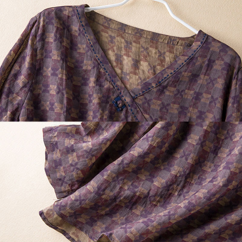 Buddha Stones Spring V-Neck Printed Floral Pattern Women's Long Sleeve Shirt - image 4