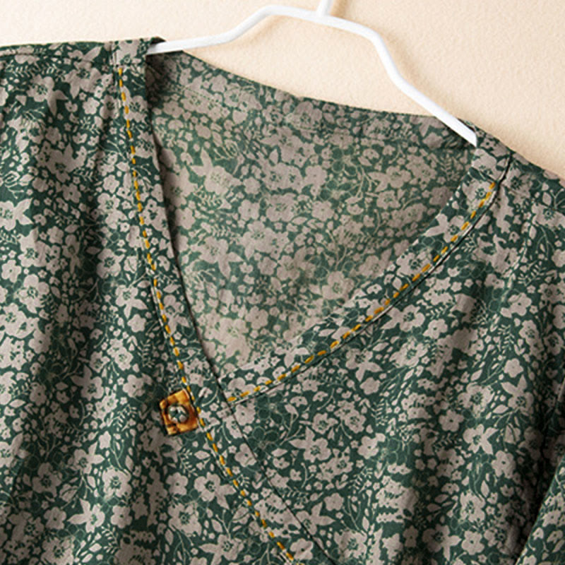 Buddha Stones Spring V-Neck Printed Floral Pattern Women's Long Sleeve Shirt - image 9