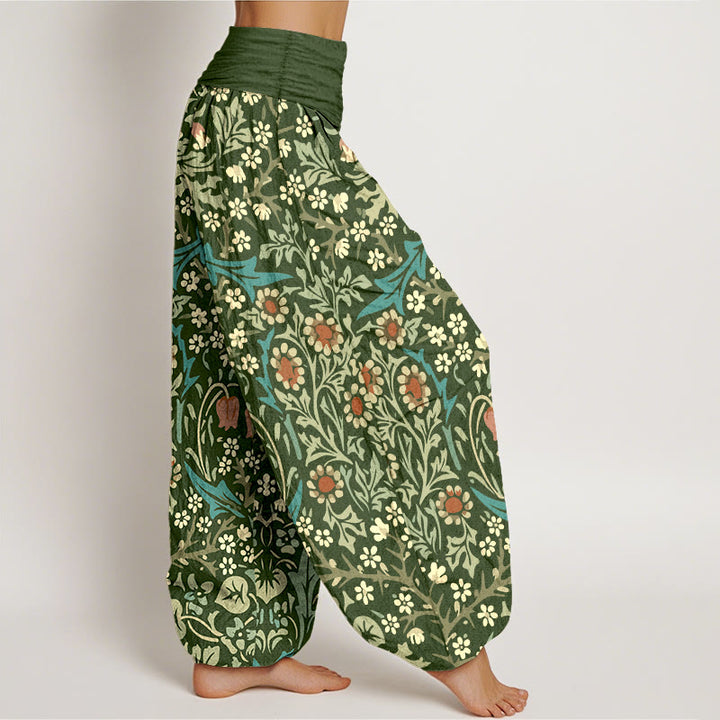 Buddha Stones Pure Cotton Retro Flowers Leaves Pattern Women's Elastic Waist Harem Pants - image 2