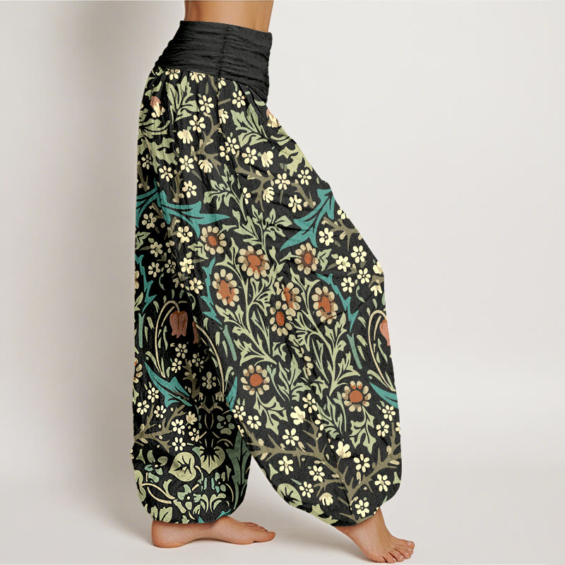 Buddha Stones Pure Cotton Retro Flowers Leaves Pattern Women's Elastic Waist Harem Pants - image 10