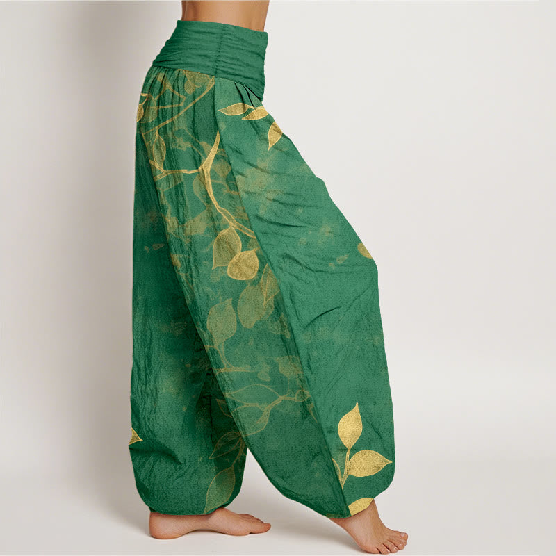Buddha Stones Pure Cotton Softly Colored Leaves Pattern Women's Elastic Waist Harem Pants - image 2