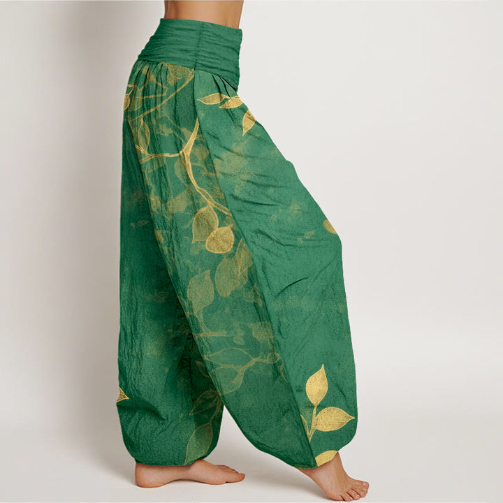 Buddha Stones Pure Cotton Softly Colored Leaves Pattern Women's Elastic Waist Harem Pants - image 2