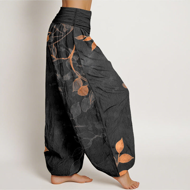 Buddha Stones Pure Cotton Softly Colored Leaves Pattern Women's Elastic Waist Harem Pants - image 7
