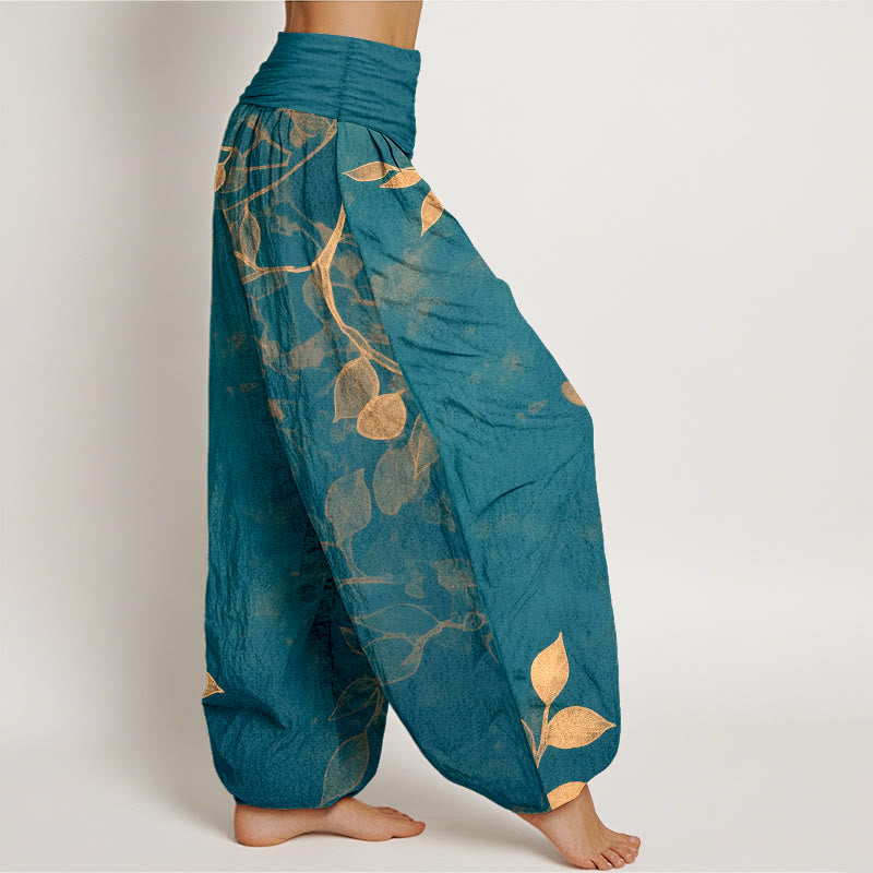 Buddha Stones Pure Cotton Softly Colored Leaves Pattern Women's Elastic Waist Harem Pants - image 10