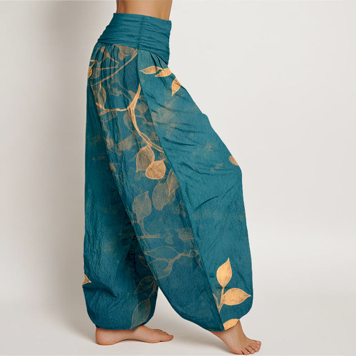 Buddha Stones Pure Cotton Softly Colored Leaves Pattern Women's Elastic Waist Harem Pants - image 10