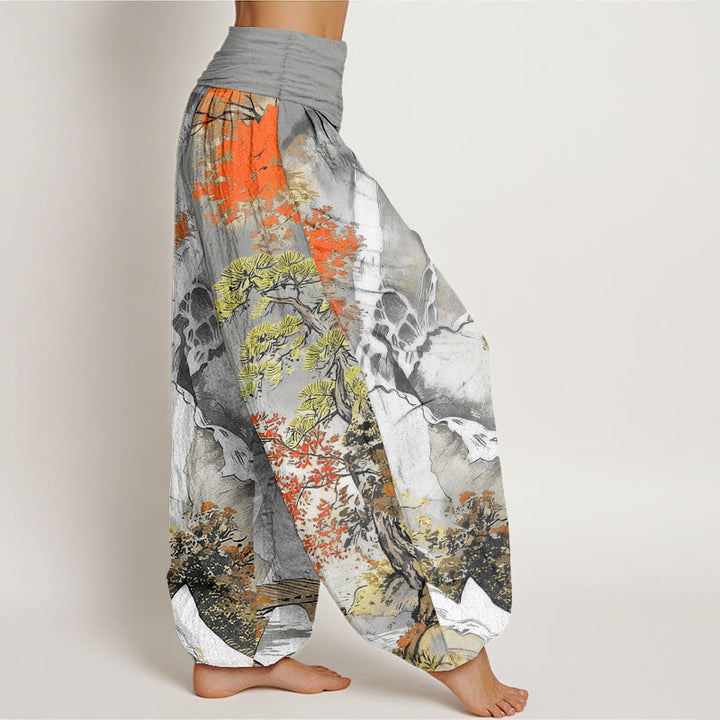 Buddha Stones Pure Cotton Color Coordinated Landscape Tree Pattern Women's Elastic Waist Harem Pants - image 7