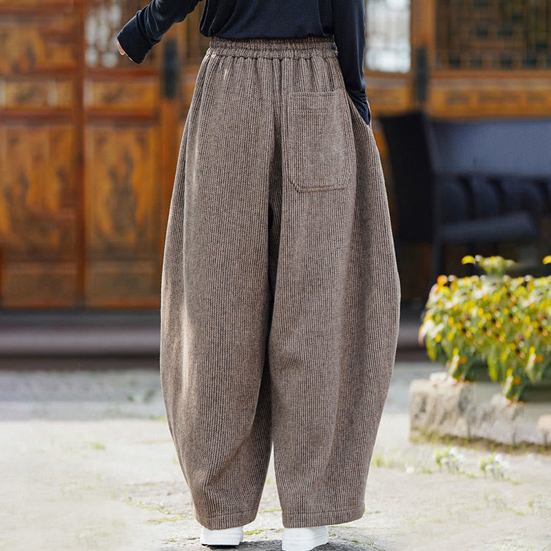 Buddha Stones Winter Men's Pure Color Drawstring Design Cotton High Waist Pants With Pockets - image 7