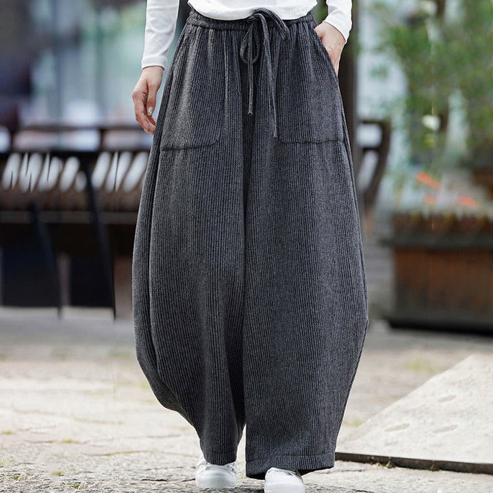 Buddha Stones Winter Men's Pure Color Drawstring Design Cotton High Waist Pants With Pockets - image 13