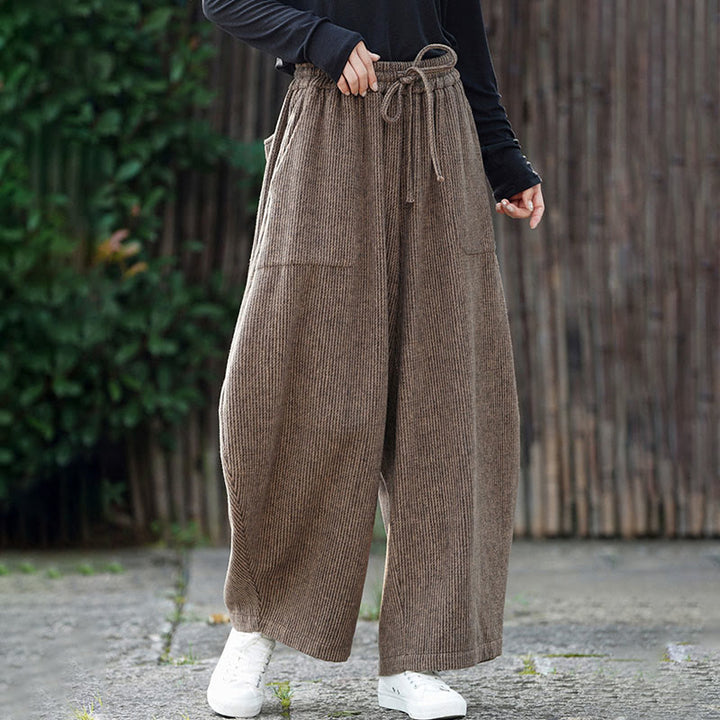 Buddha Stones Winter Men's Pure Color Drawstring Design Cotton High Waist Pants With Pockets - image 4