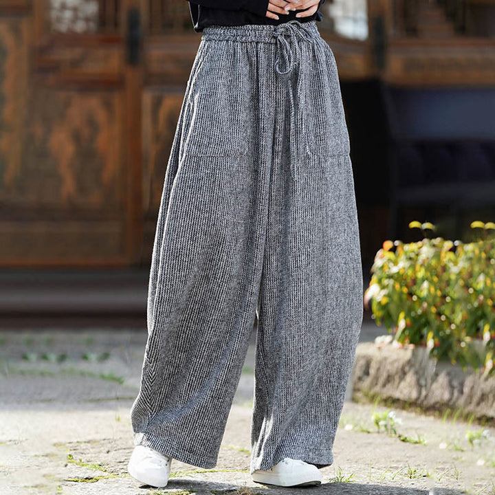 Buddha Stones Winter Men's Pure Color Drawstring Design Cotton High Waist Pants With Pockets - image 28