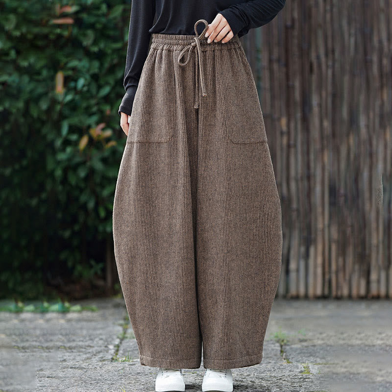 Buddha Stones Winter Men's Pure Color Drawstring Design Cotton High Waist Pants With Pockets - image 1