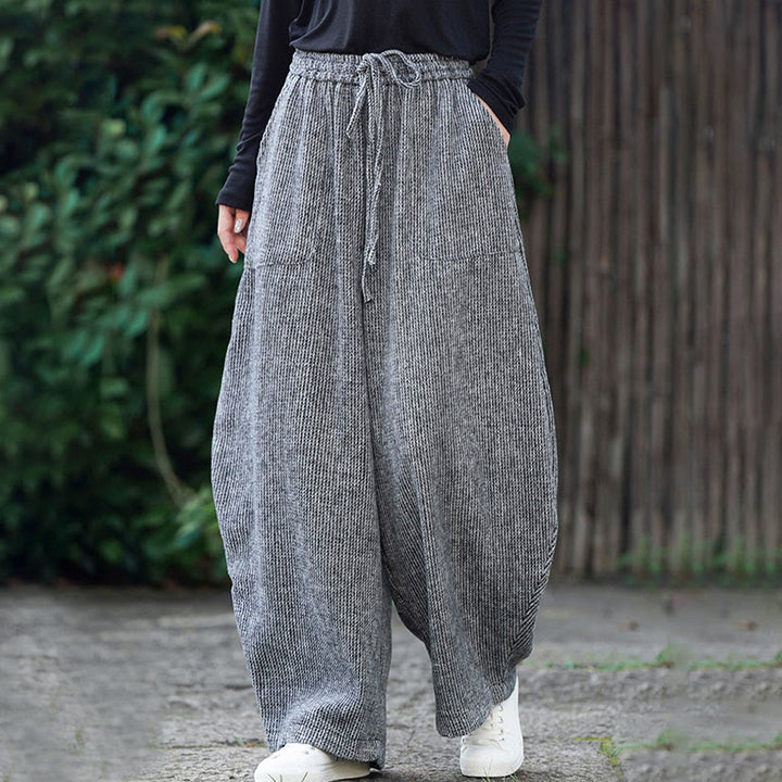 Buddha Stones Winter Men's Pure Color Drawstring Design Cotton High Waist Pants With Pockets - image 32