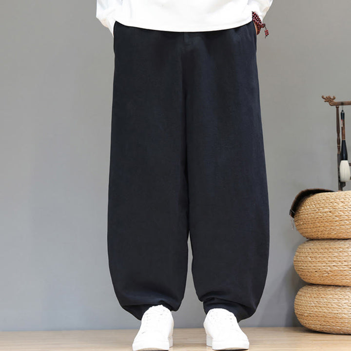 Buddha Stones Fall Sports Men's Pure Color Button Design Cotton Pants With Pockets - image 12