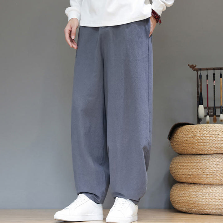 Buddha Stones Fall Sports Men's Pure Color Button Design Cotton Pants With Pockets - image 7