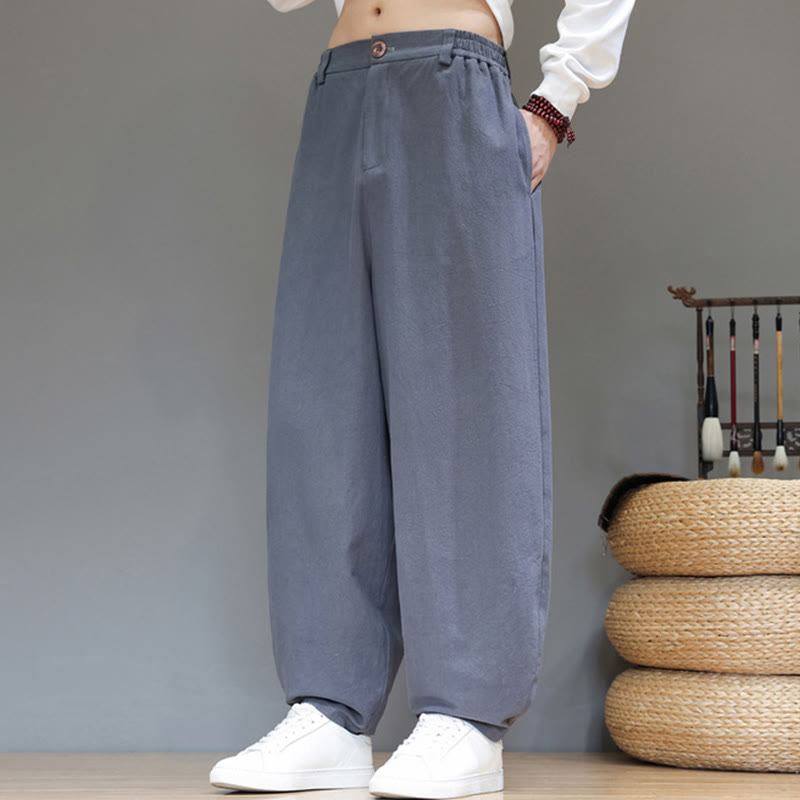 Buddha Stones Fall Sports Men's Pure Color Button Design Cotton Pants With Pockets - image 6