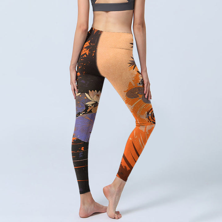 Buddha Stones Lotus Flowers Leaves Water Ripples Pattern Print Gym Leggings Women's Yoga Pants - image 3