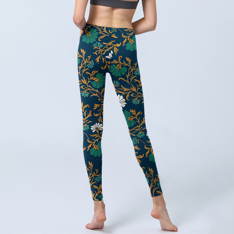 Buddha Stones Retro Pastoral Style Flowers Vines Pattern Print Gym Leggings Women's Yoga Pants - image 6