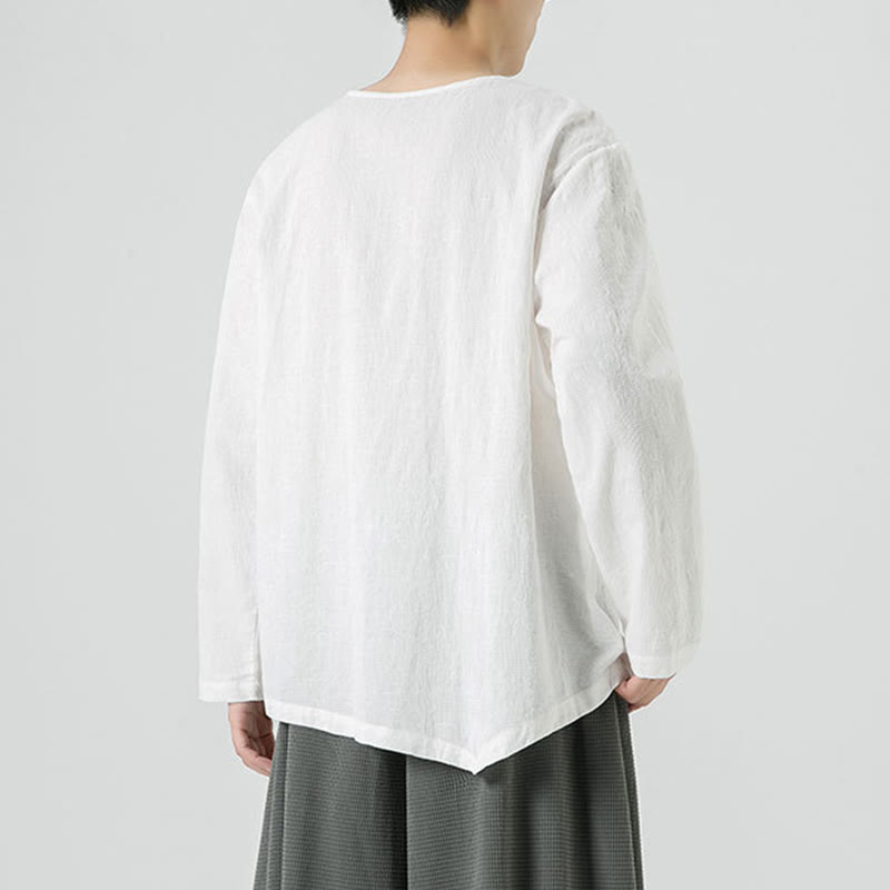 Buddha Stones Men's Chinese Frog-Button Plain Design Cotton Long Sleeve T-Shirt Zen Clothing - image 16