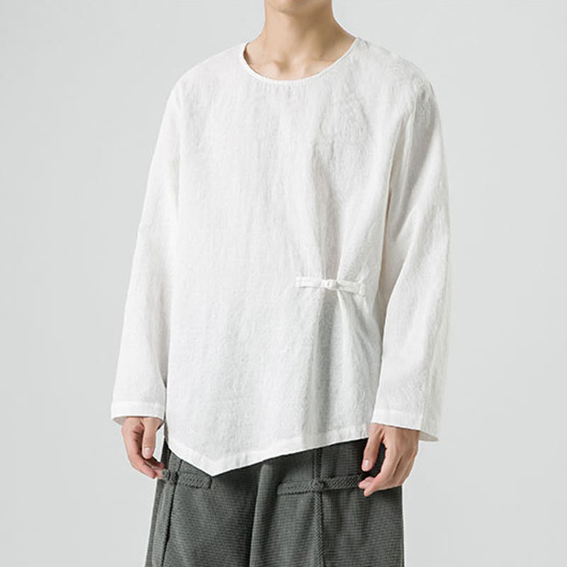 Buddha Stones Men's Chinese Frog-Button Plain Design Cotton Long Sleeve T-Shirt Zen Clothing - image 12