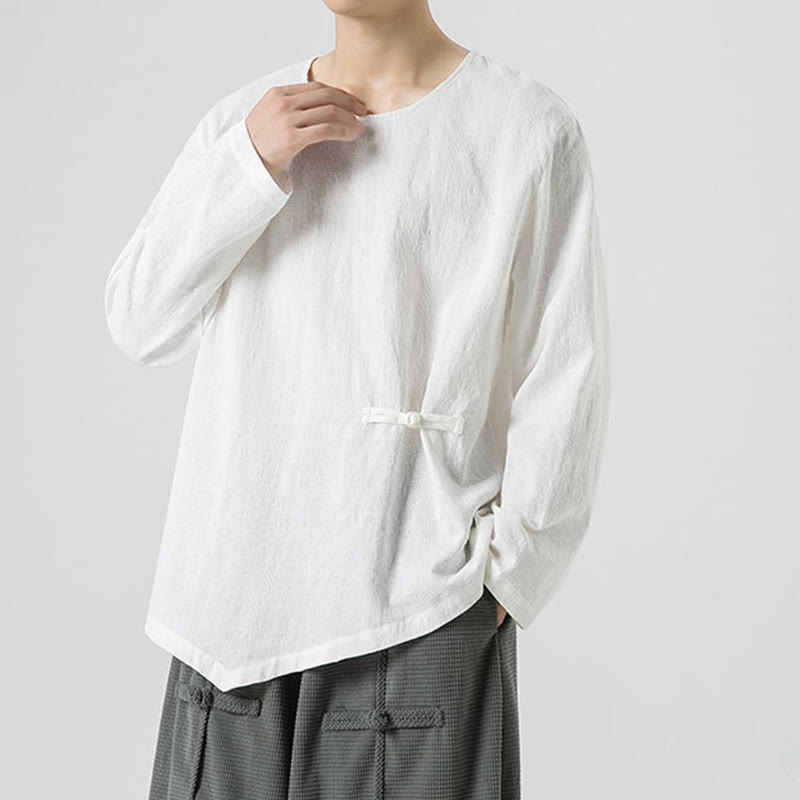 Buddha Stones Men's Chinese Frog-Button Plain Design Cotton Long Sleeve T-Shirt Zen Clothing - image 14