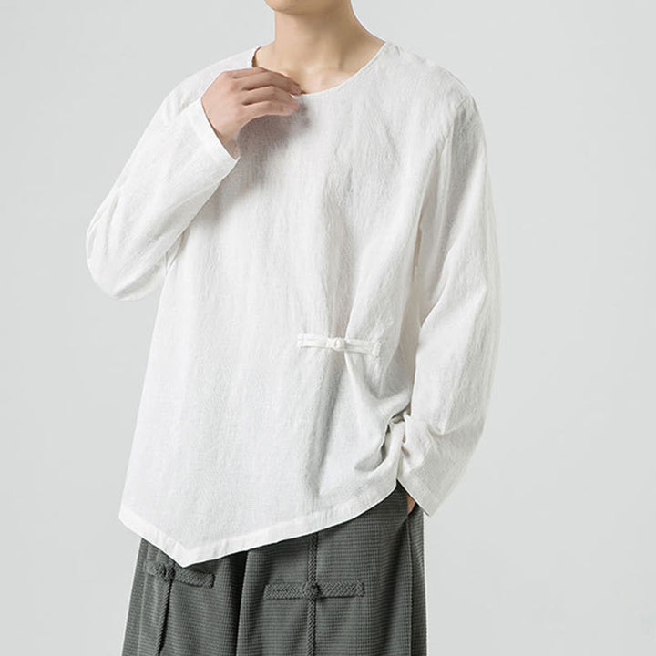 Buddha Stones Men's Chinese Frog-Button Plain Design Cotton Long Sleeve T-Shirt Zen Clothing - image 14