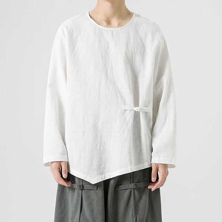 Buddha Stones Men's Chinese Frog-Button Plain Design Cotton Long Sleeve T-Shirt Zen Clothing - image 11