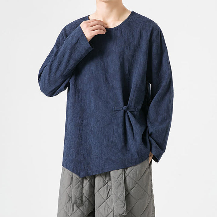 Buddha Stones Men's Chinese Frog-Button Plain Design Cotton Long Sleeve T-Shirt Zen Clothing - image 6