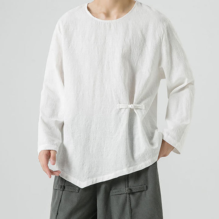 Buddha Stones Men's Chinese Frog-Button Plain Design Cotton Long Sleeve T-Shirt Zen Clothing - image 17