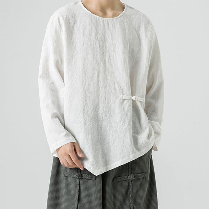 Buddha Stones Men's Chinese Frog-Button Plain Design Cotton Long Sleeve T-Shirt Zen Clothing - image 15