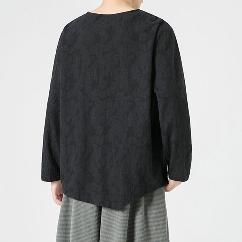 Buddha Stones Men's Chinese Frog-Button Plain Design Cotton Long Sleeve T-Shirt Zen Clothing - image 31