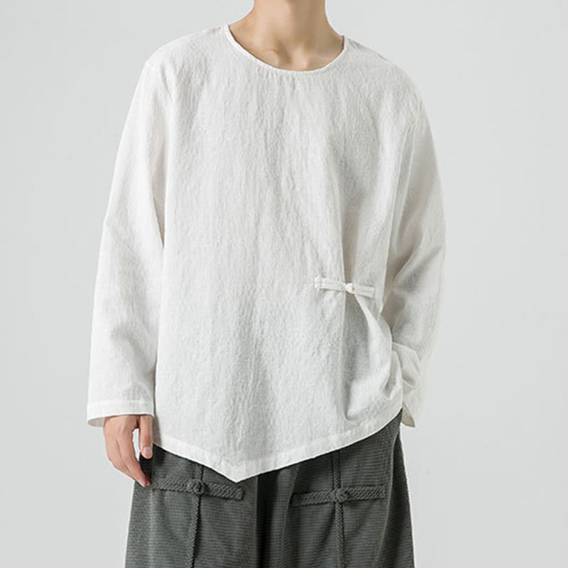 Buddha Stones Men's Chinese Frog-Button Plain Design Cotton Long Sleeve T-Shirt Zen Clothing - image 13