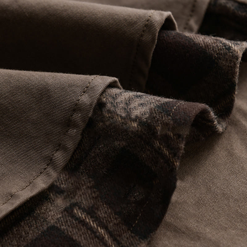 Buddha Stones Spring Plaid Pattern Fake Two-piece Long Sleeve Men's Cotton Jacket With Pocket - image 17