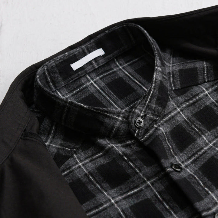 Buddha Stones Spring Plaid Pattern Fake Two-piece Long Sleeve Men's Cotton Jacket With Pocket - image 3