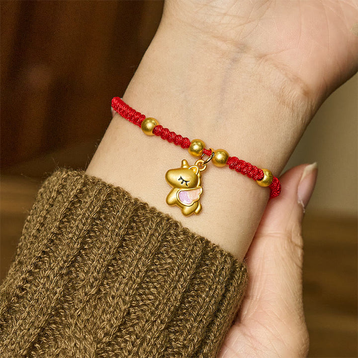 Buddha Stones Winged Year Of The Horse Red String Copper Braided Connection Bracelet - image 5
